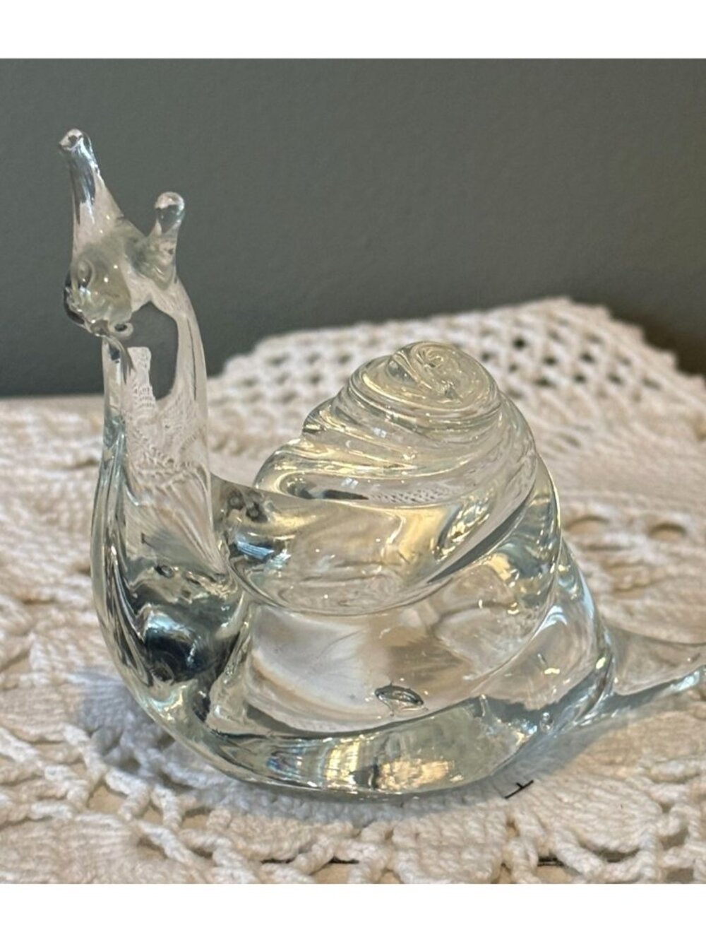 Vintage Pilgrim Art Glass Snail Paperweight Clear Hand Blown Glass Figurine